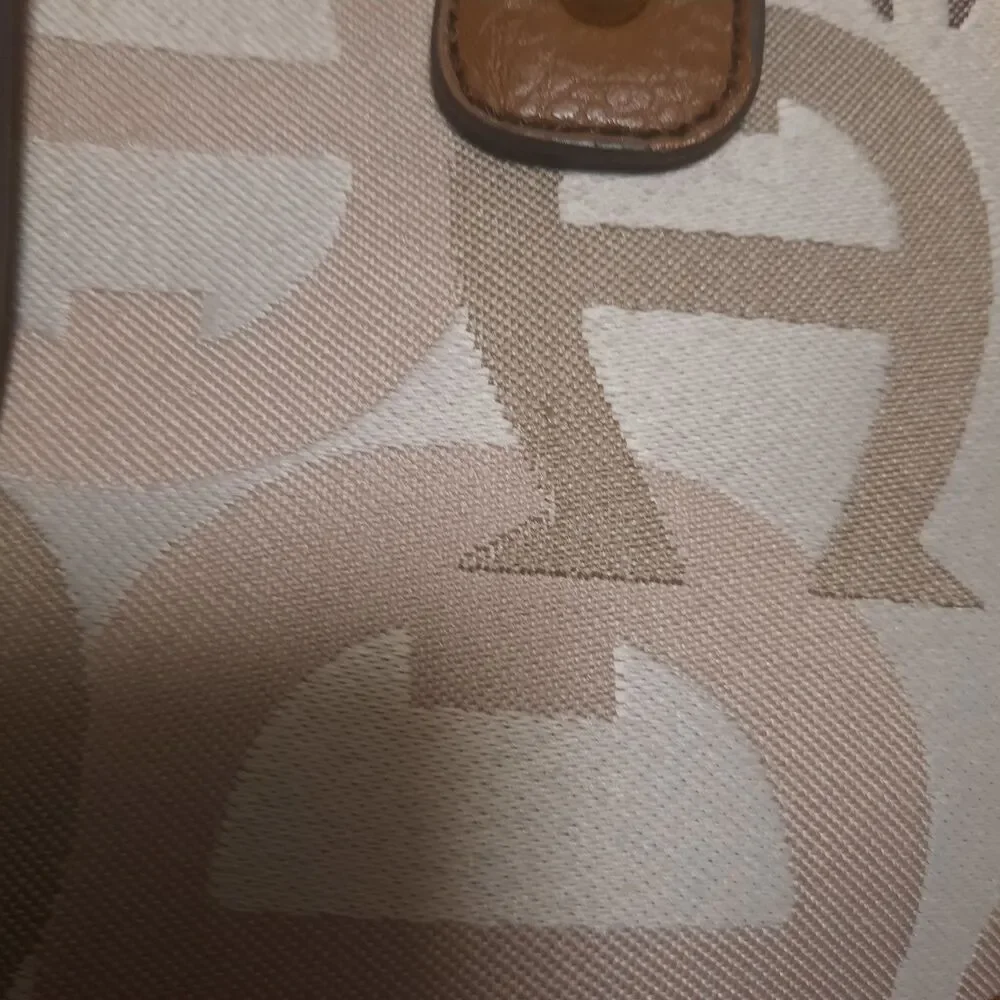 Etienne Aigner Signature Canvas Leather Satchel Shoulder Bag Brown Tan Monogram